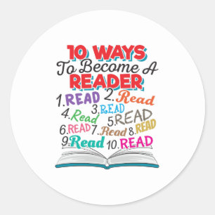 Sticker Rond Book Lover 10 Ways to Become a Reader