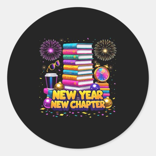 Sticker Rond Book Lovers Happy New Year Chapter 2026 Bookworm F (Devant)