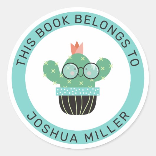 Sticker Rond Bookish Cactus Ce Livre Appartient À (Devant)