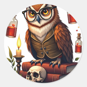 Sticker Rond BookTok Académie Sombre Hibou Lecture Bibliothèque