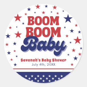 Sticker Rond Boom Boom Baby 4 juillet Baby shower patriotique