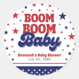 Sticker Rond Boom Boom Baby 4 juillet Baby shower patriotique
