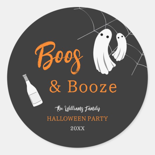 Sticker Rond Boos & Booze Halloween Orange & Black Invitation (Devant)