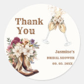 Sticker Rond Boots & Bubbly Boho Western Bride douche Party (Devant)