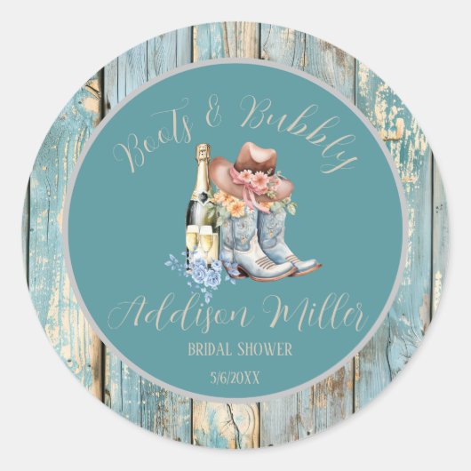 Sticker Rond Boots & Bubbly Mariage à l'aquarelle  (Devant)