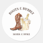 Sticker Rond Boots & Bubbly Rustic Western Mariage (Devant)