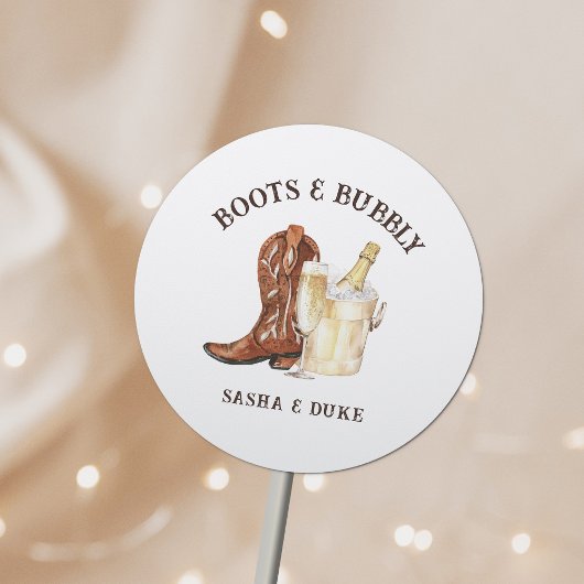 Sticker Rond Boots & Bubbly Rustic Western Mariage