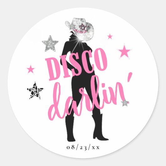 Sticker Rond Boots 'n Bling Bachelorette Disco Darlin' ID925 (Devant)