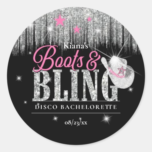 Sticker Rond Boots 'n Bling Disco Bachelorette ID925 (Devant)