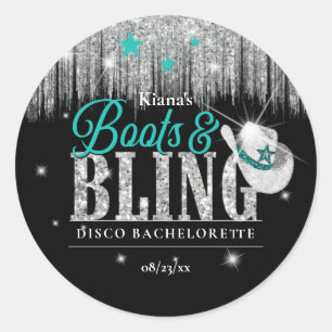Sticker Rond Boots 'n Bling Disco Bachelorette Turquoise ID925