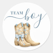 Sticker Rond Boots or Bows Gender Reveal Blue Team Boy (Devant)
