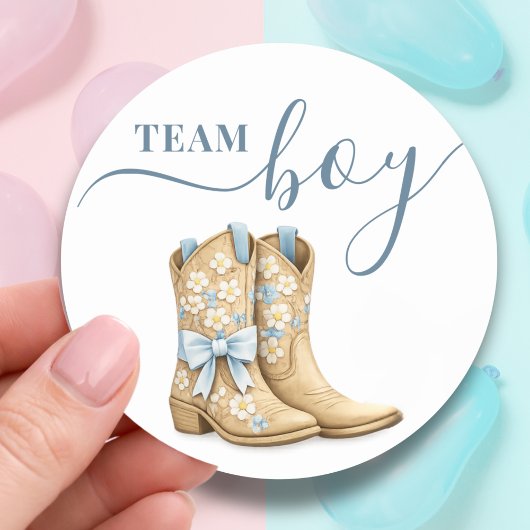 Sticker Rond Boots or Bows Gender Reveal Blue Team Boy