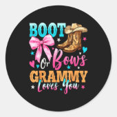 Sticker Rond Boots Or Bows Grammy Loves You Gender Reveal Famil (Devant)