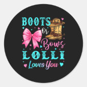 Sticker Rond Boots Or Bows Lolli Loves You Gender Reveal Family (Devant)