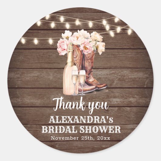 Sticker Rond Boots Rustic Cowgirl REMERCIEMENTS DE MARIAGE (Devant)