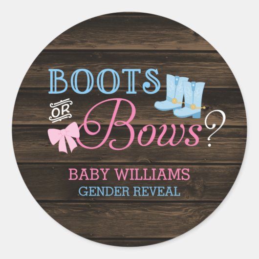 Sticker Rond Boots rustiques ou Bows Baby shower de révélation  (Devant)