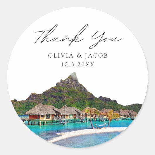 Sticker Rond Bora Bora Mariage Favoriser Photo Merci (Devant)