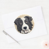 Sticker Rond Border Collie Chien 3D Inspiré  (Enveloppe)