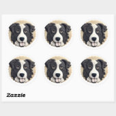 Sticker Rond Border Collie Chien 3D Inspiré  (Feuille)