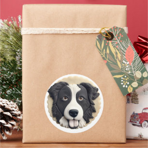 Sticker Rond Border Collie Chien 3D Inspiré