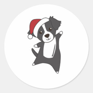 Sticker Rond Border Collie Christmas Dog Winter Animals Dogs