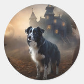 Sticker Rond Border Collie Halloween Épouvantable (Devant)