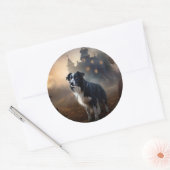 Sticker Rond Border Collie Halloween Épouvantable (Enveloppe)