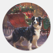 Sticker Rond Border Collie Noël Saison Festive (Devant)