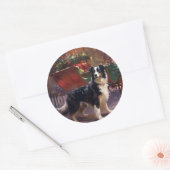Sticker Rond Border Collie Noël Saison Festive (Enveloppe)