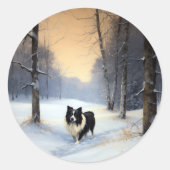 Sticker Rond Border Collie Qu'il neige Noël (Devant)