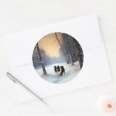 Sticker Rond Border Collie Qu'il neige Noël (Enveloppe)