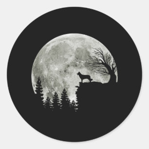 Sticker Rond Border Collie silhouette On Mountain Halloween Dog