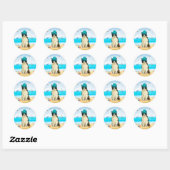 Sticker Rond Border Collie sur la plage (Feuille)
