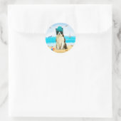 Sticker Rond Border Collie sur la plage (Sac)