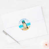 Sticker Rond Border Collie sur la plage (Enveloppe)