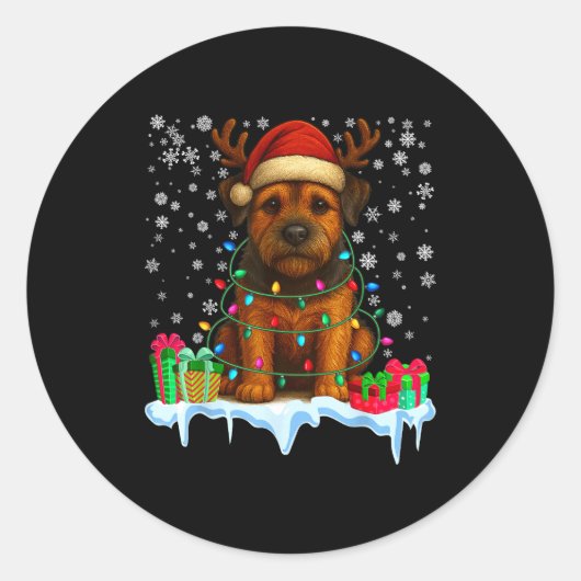 Sticker Rond Border Terrier Christmas Santa Hat Reindeer Pajama (Devant)
