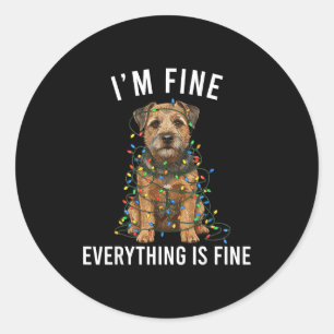 Sticker Rond Border Terrier Noël Je vais bien Tout va bien