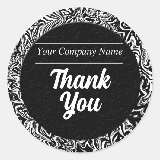 Sticker Rond Bordure à motifs Merci noir et blanc (Devant)