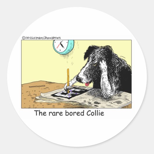 Sticker Rond Bordure Bored Collie Drôle Cadeaux Tee - shirts Ob (Devant)