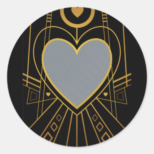 Sticker Rond Bordure Coeur d'amour Art Déco