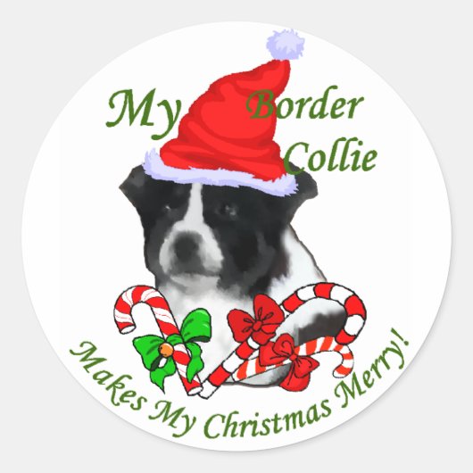 Sticker Rond Bordure Collie Cadeaux de Noël (Devant)
