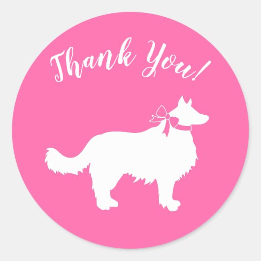 Sticker Rond Bordure Collie Chien Baby shower Chien Chiot Rose  (Devant)