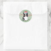 Sticker Rond Bordure Collie Chien Santa Hat Joyeuses Fêtes (Sac)