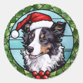 Sticker Rond Bordure Collie Vitrail Noël (Devant)