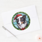Sticker Rond Bordure Collie Vitrail Noël (Enveloppe)