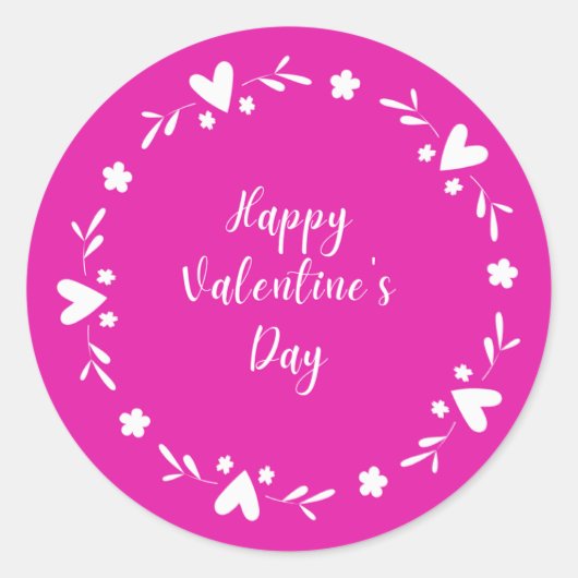 Sticker Rond Bordure de coeur rose et blanc Bonne Saint Valenti (Devant)