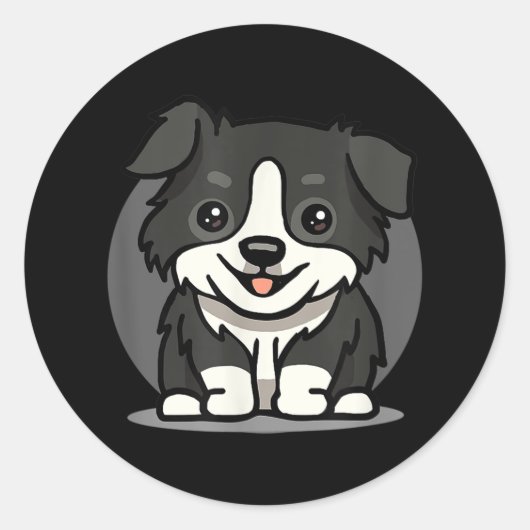 Sticker Rond Bordure de Cute Kawaii Collie Chibi (Devant)