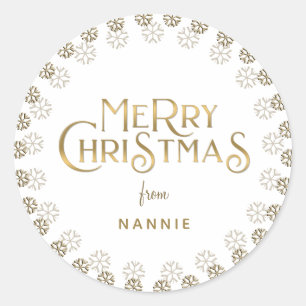 Sticker Rond Bordure de flocon de neige de Noël en or métalli