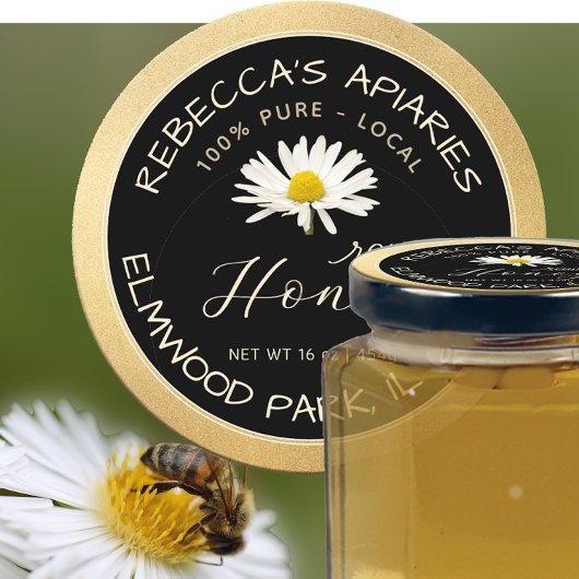 Sticker Rond Bordure de granulation dorée de marmite noire de m