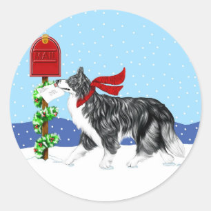 Sticker Rond Bordure de Noël Collie Mail